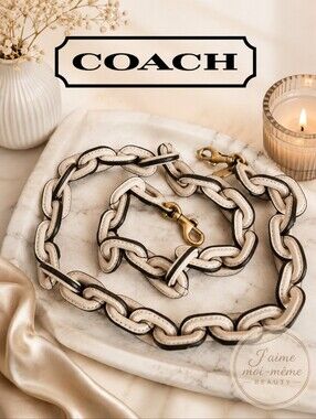 Coach Long Leather Chain Link Purse Strap in Chalk/Brass